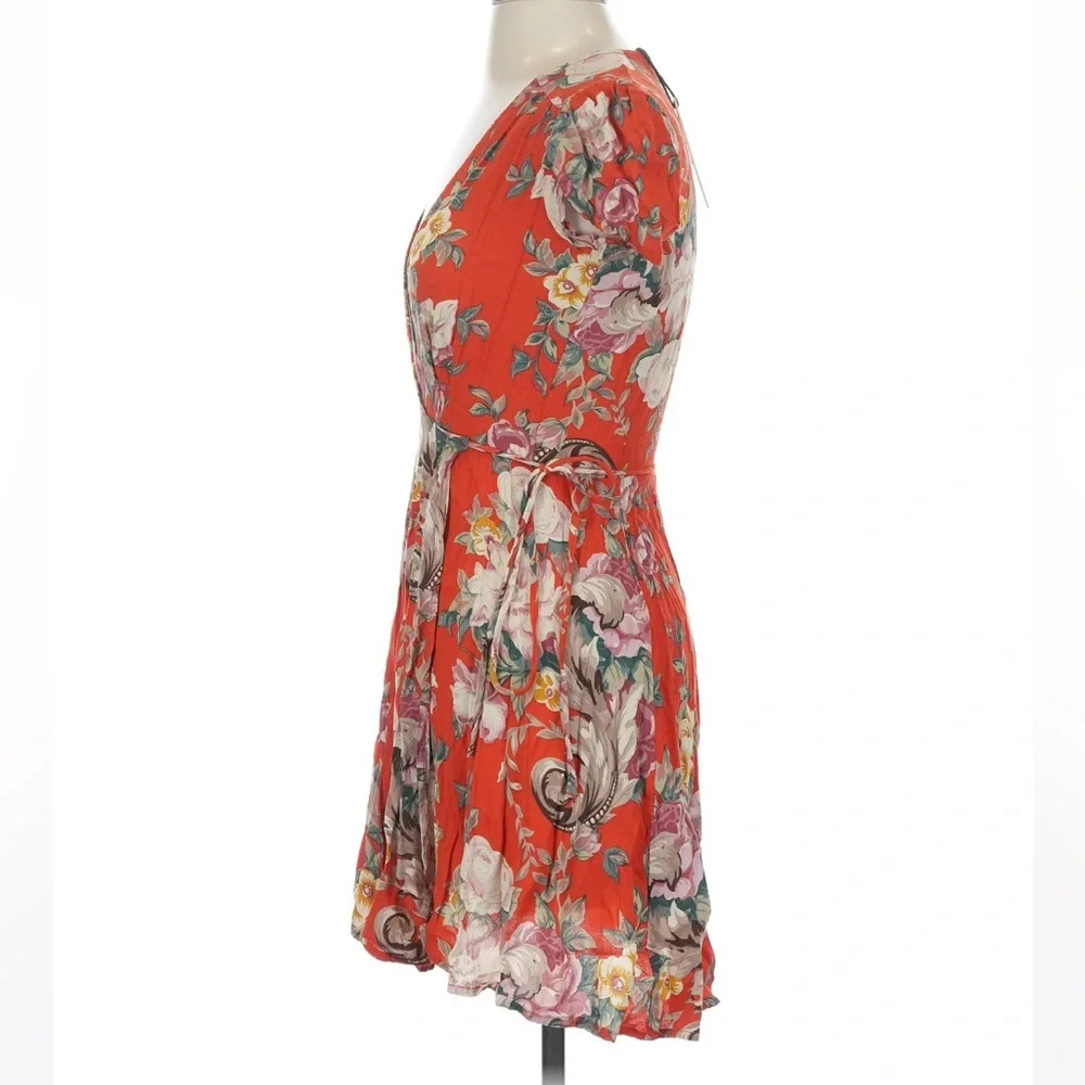 Rollas Dancer - Coral Red Dress - Wrap Floral Print Dress - Lulus NEW XS - Picture 5 of 7